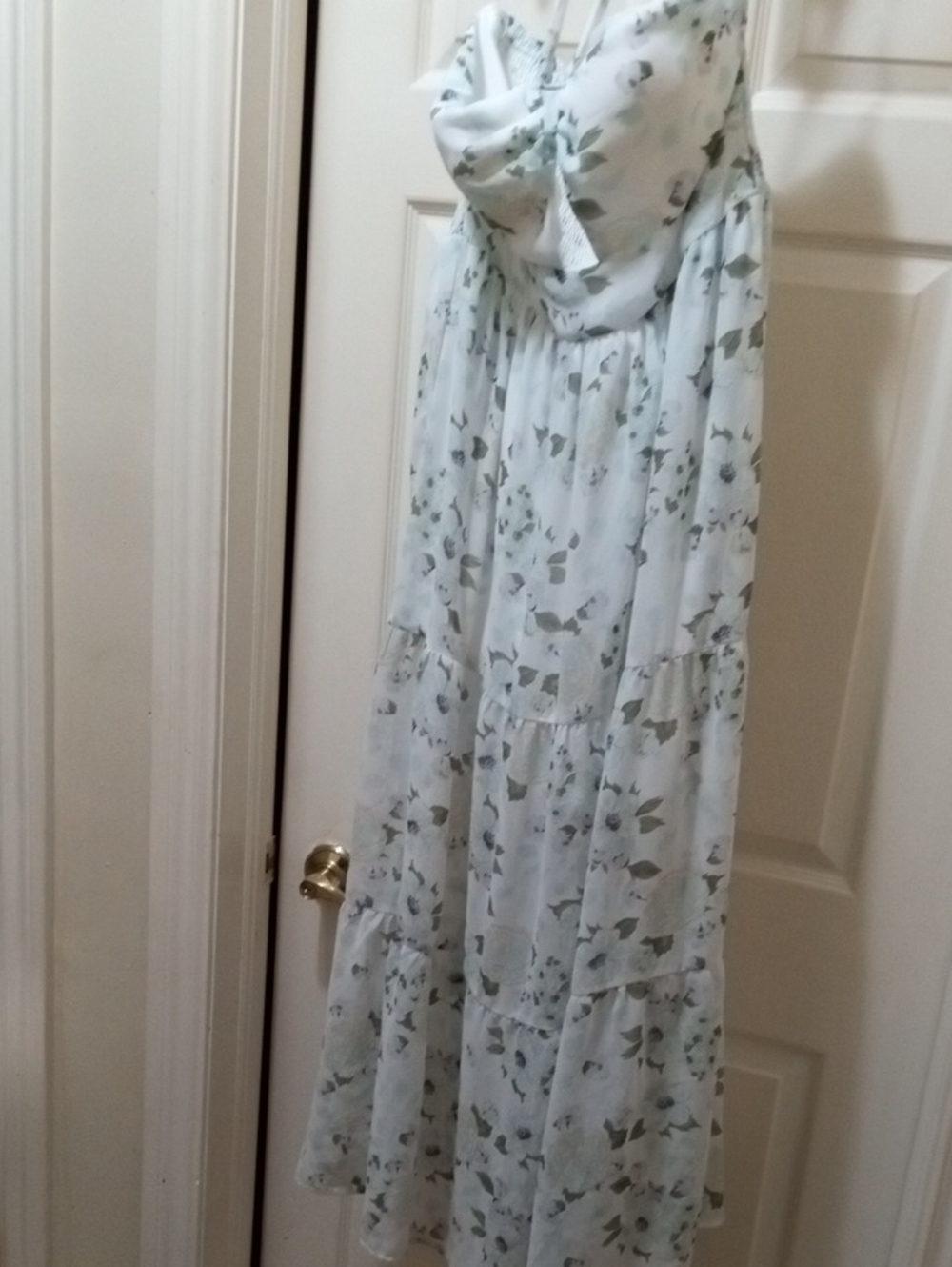 $11>>Ardene Pale Blue Floral Tie-Front Tiered Maxi Dress